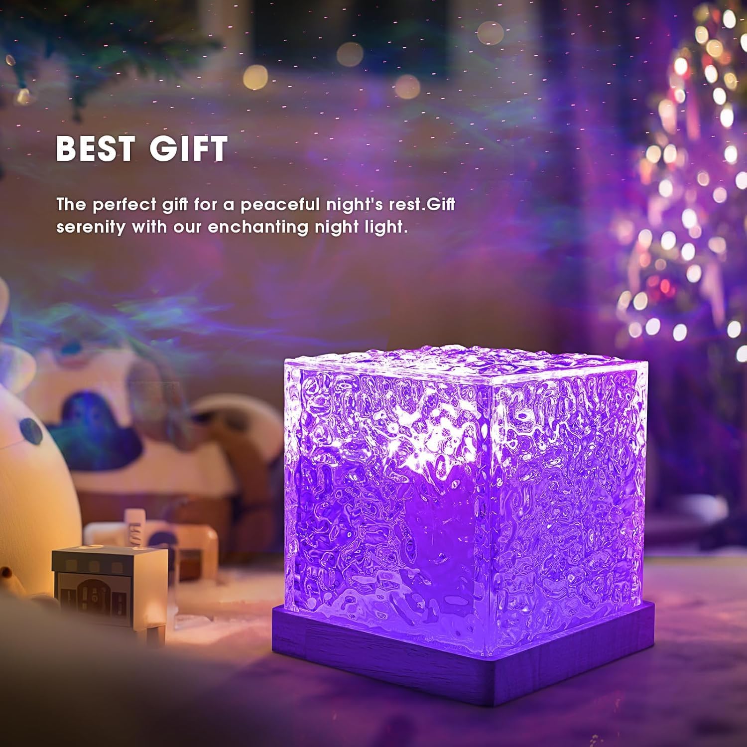 TAWZIX Acrylic Romantic Ocean Wave Night Light Projector Lamp, 3D Water Wave Effect, LED Projection Lamp for Bedroom Decor, Remote Control (Cube Shape) Multicolor Product Image 4