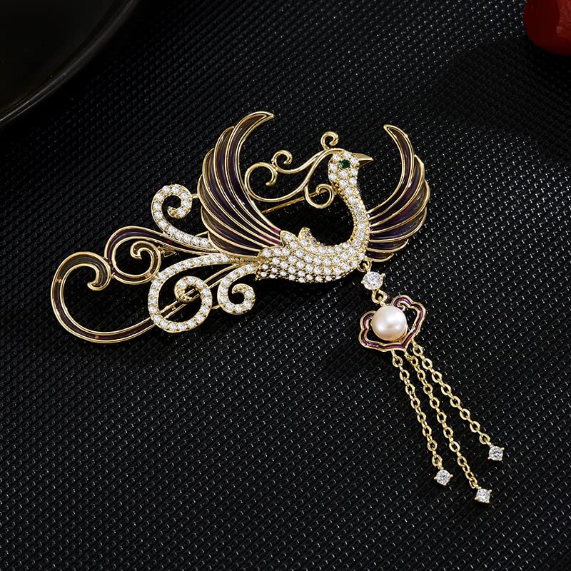 Image of Exquisite 14K Gold Phoenix Brooch for Women, Inlaid with Moissanite and Premium Gemstones, Ideal Luxury Gift for Holidays and Special Occasions