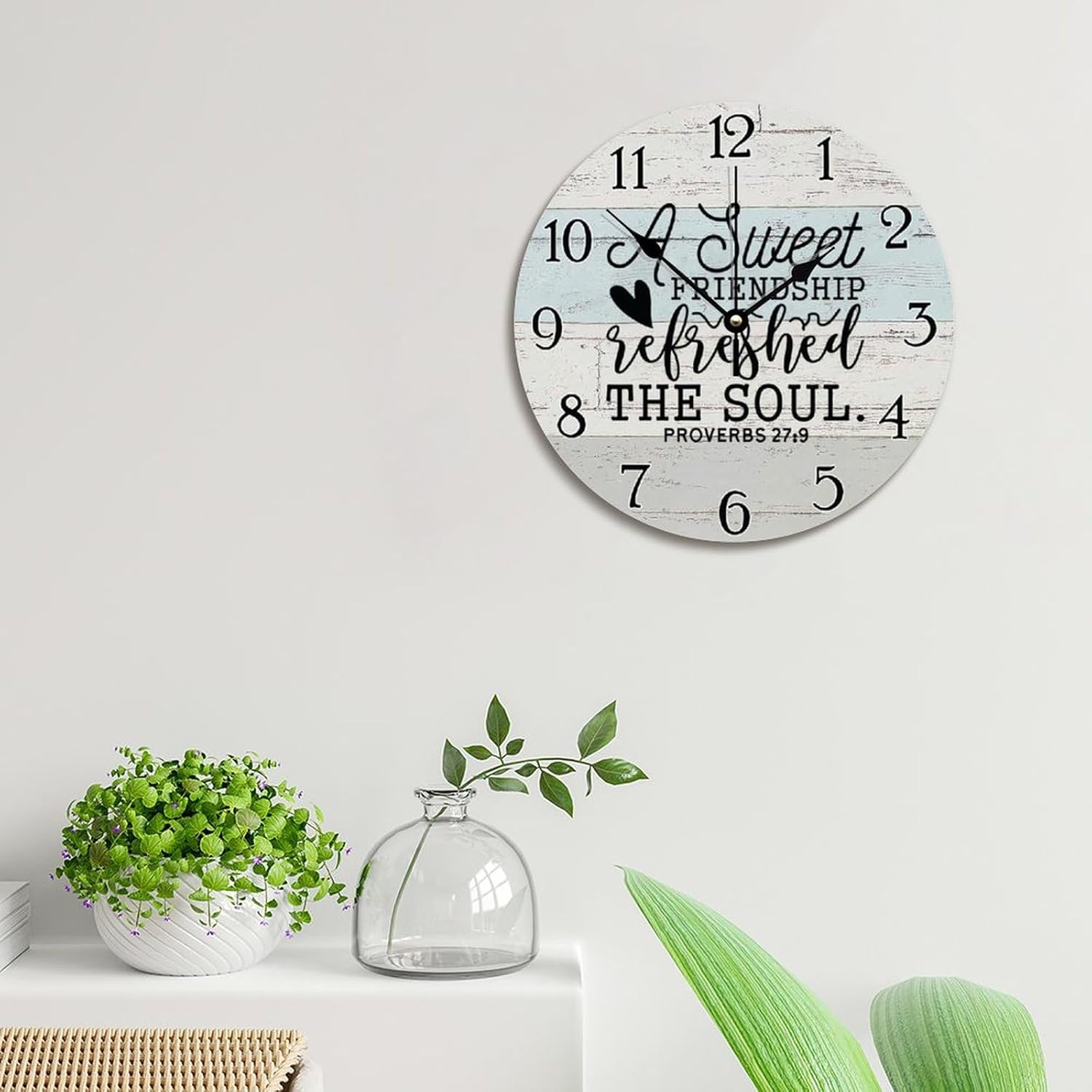 A Sweet Friendship Clock Bible Verse Christian 12 Inch Wall Clocks Battery Operated Non-Ticking Jesus Quote Living Room Decor Gift for Man Woman Friend Anniversary