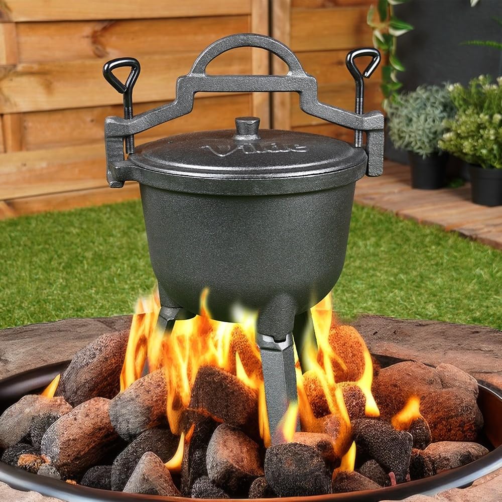 CAST LINE emaliowany żeliwny kocioł 4 l, na nogach, z pokrywką, kociołek na ognisko, kociołek typu Dutch Oven do ogrodu, na kemping i do grillowania
