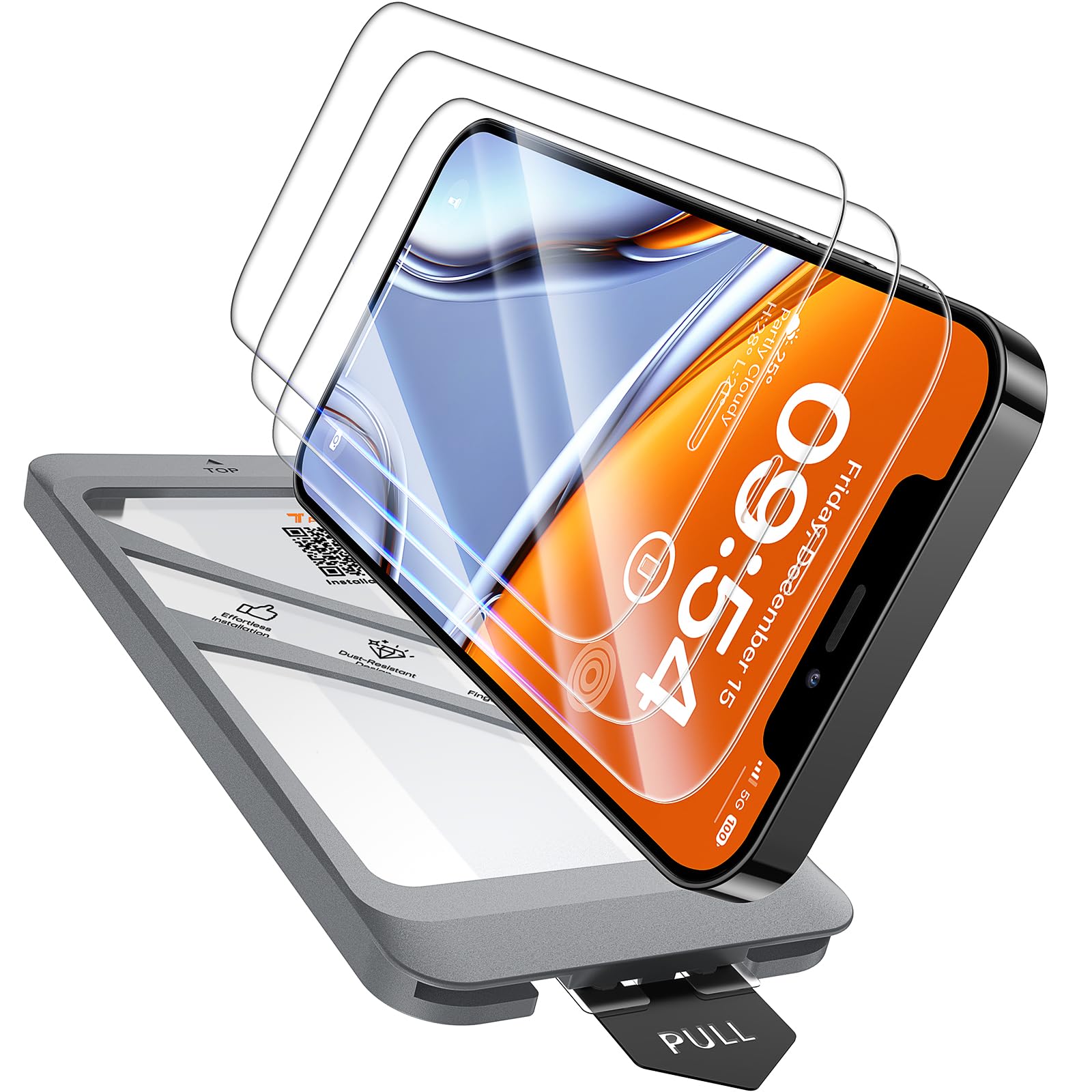 TAURI 3 Pezzi Vetro Temperato per iPhone 12/12 Pro 6.1 Pollici,Rimozione Automatica Della Polvere, Durezza 9H, Senza Bolle,Pellicola Protettiva per iPhone 12/12 Pro Film