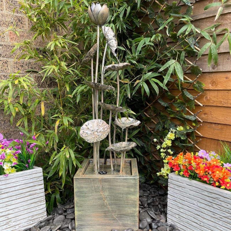 Tranquility Grand Zinc Flower Mains Powered Water Feature,Waterfall, Water Fountain, Garden Decoration, Garden Feature