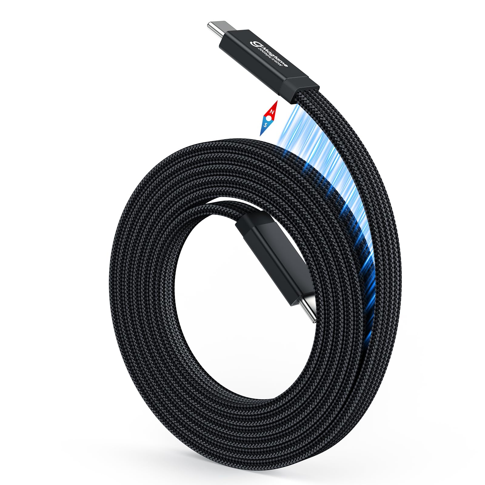 Magtame 20Gbps 8K Magnetisches USB C zu USB-C Kabel 5FT/1.5M Coiled, 140W tangle-freies geflochtenes Typ C Kabel, USB 3.2 Schnelles Laden und Datenübertragung für Laptop, Monitor, i-Phone 17/16