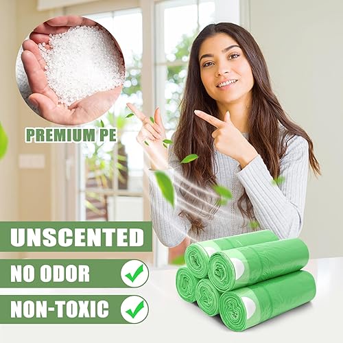 Miniatura 5 de Bolsas de basura de 4 galones con cordón, 100 unidades, bolsa de basura pequeña y fuerte, sin perfume, para baño, oficina, cocina, color verde