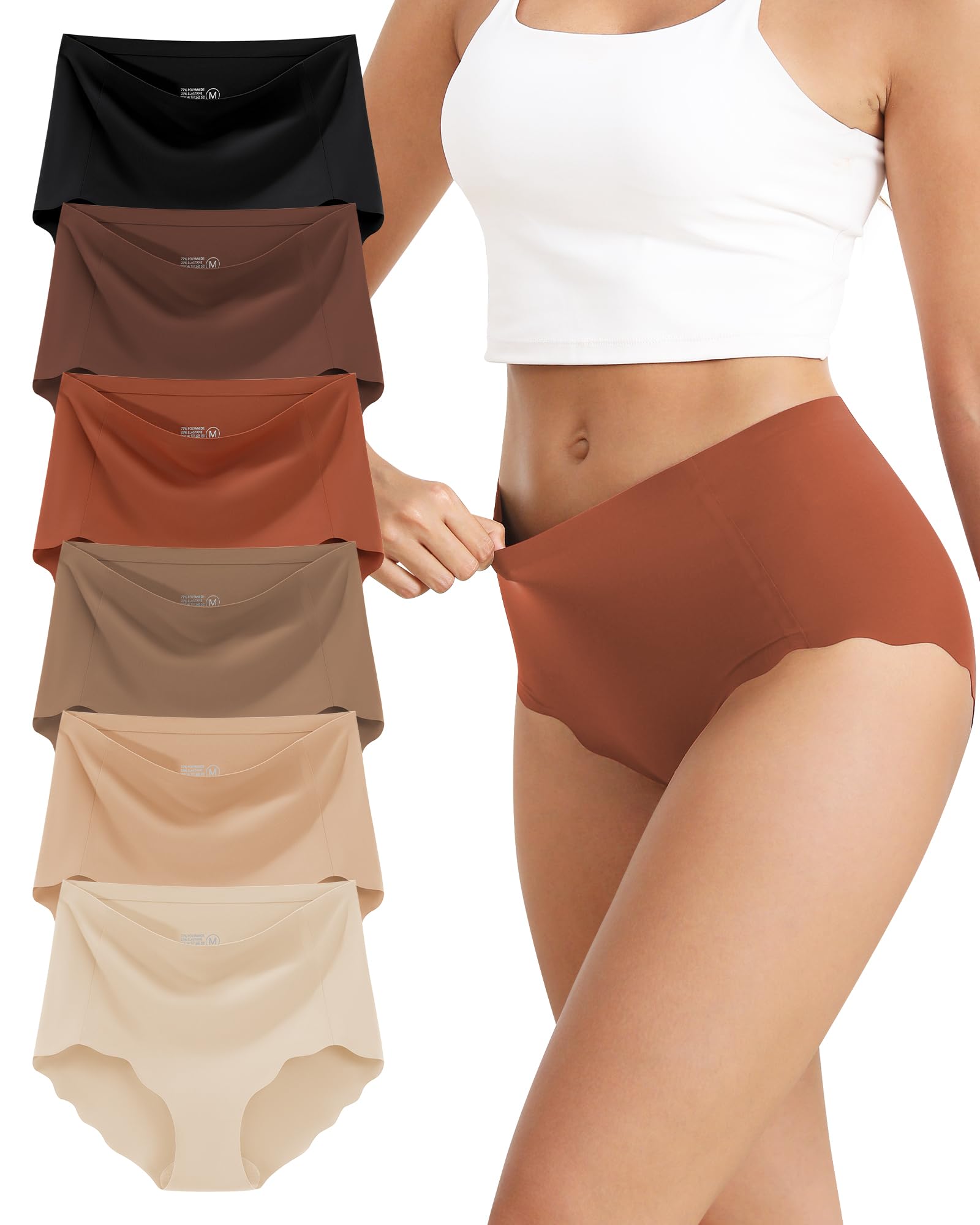 VZGZIL Unterhosen Damen Nahtlos Hohe Taille Seamless Slips Damen Bauchweg Sexy mit Wave Edge Unterwäsche Frauen Eisseide Atmungsaktiv Kühl Bequeme Multipack 6 Per