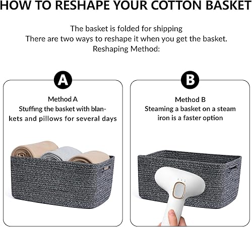 Miniatura 44 de Cestas grandes de almacenamiento para estantes, organizadores de armario, para ropa, manta, toallas, guardería, caja de juguetes, cestas de cuerda