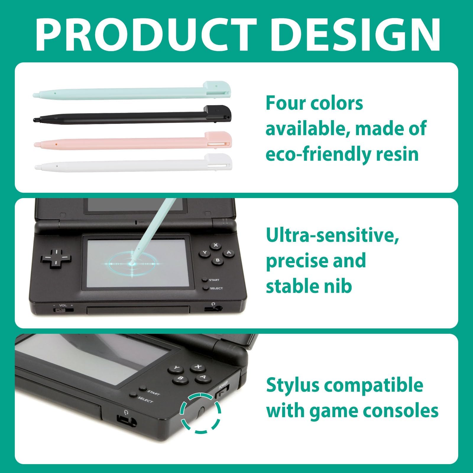 Juego de 4 lápices capacitivos para Nintendo 3DS XL, 3DS, DS Lite, DSL, NDSL, pantalla táctil, 4 colores (negro, blanco, rosa, azul), accesorios de juego precisos y duraderos - 4