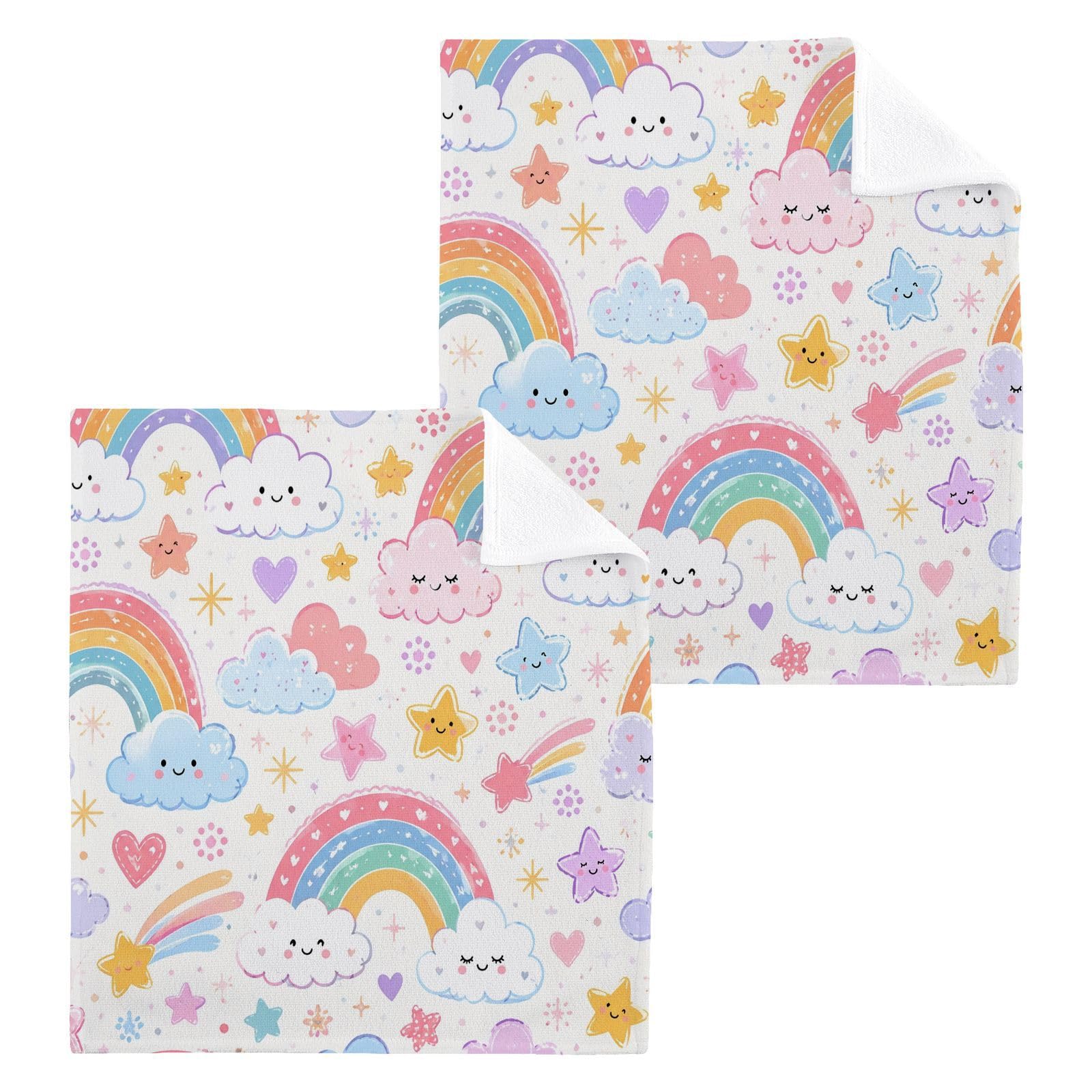 BOESI Pastel Rainbow 12x12in Cotton Washcloth,Soft Absorbent Face Towel