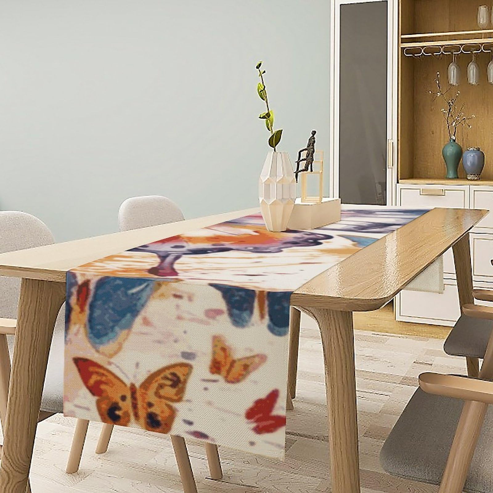 Watercolor Butterfly Table Runner 13x72 Inch Linens Burlap Table Runner with Tassels Boho Farmhouse Table Runner for Kitchen Home Christmas Halloween Party Table Decor Tablecloth