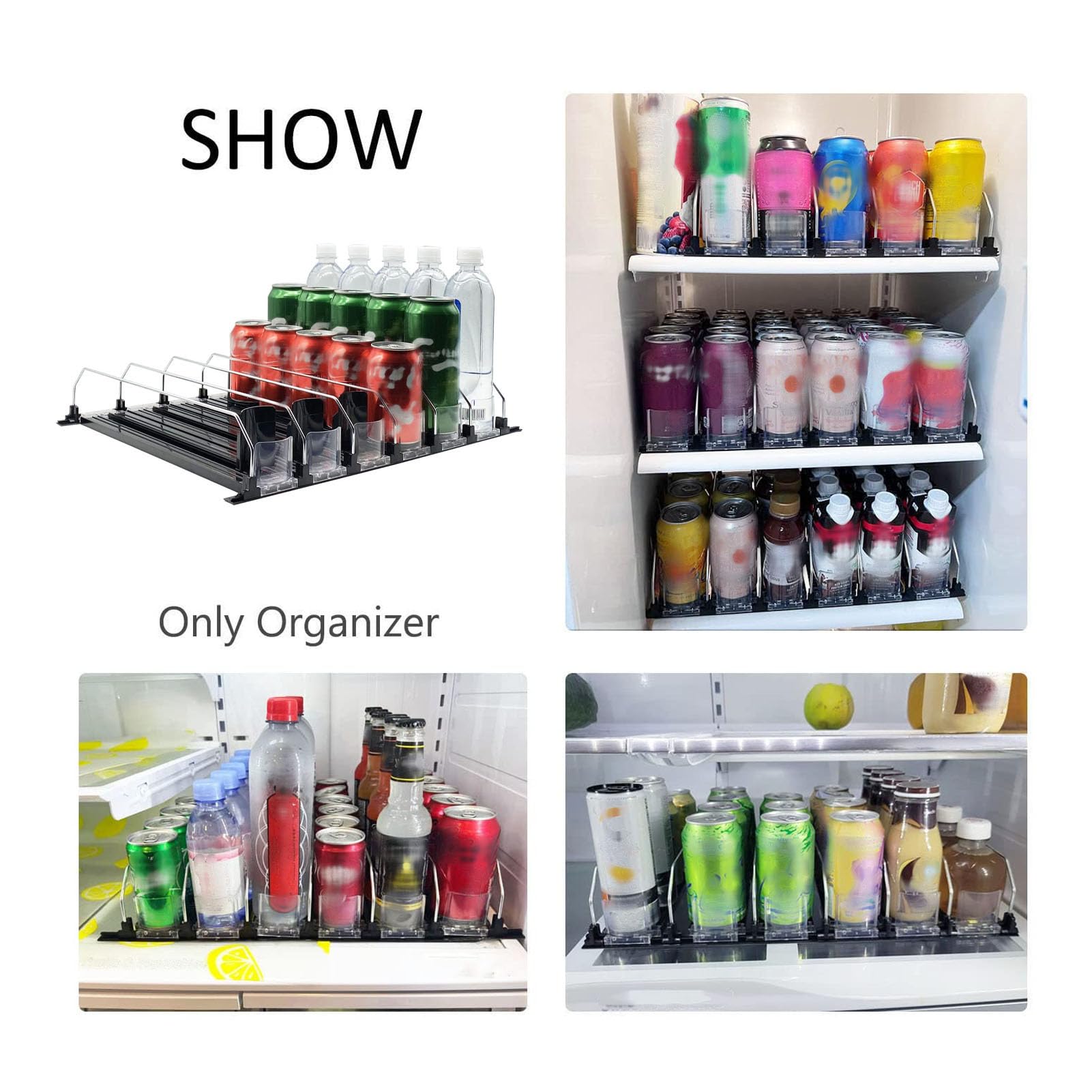 Drink Organizer for Fridge,Self Pushing Drink Organizer for Fridge,Automatic Pusher Glide,Automatic Drink Dispenser for Fridge Pantry Space Saving Can Organizer (38cm)