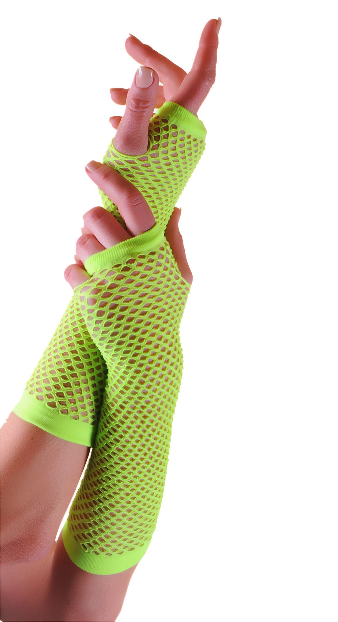 FNA FASHIONS Ladies Fishnet Long & Short Finger less Gloves Fancy Dress Party Accessory (Green, Long Fishnet Gloves)