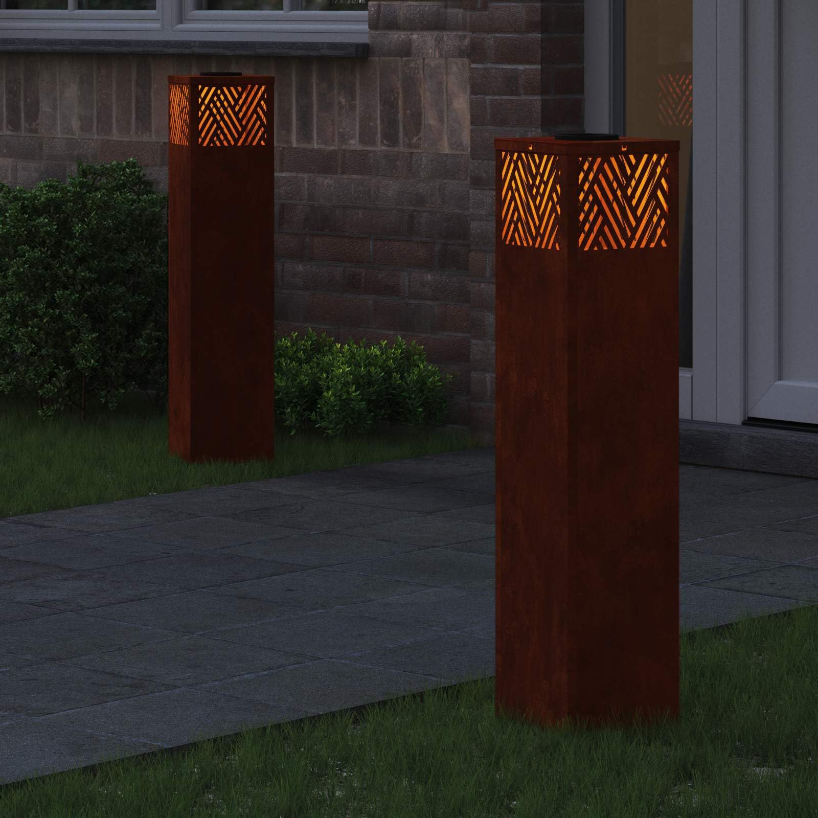 vidaXL Lumière de Chemin LED Solaire 2 pcs Bronze Acier patiné, Luminaires solaires rectangulaires pour Jardin, éclairage extérieur Robuste et écologique, Parfait pour Vos allées