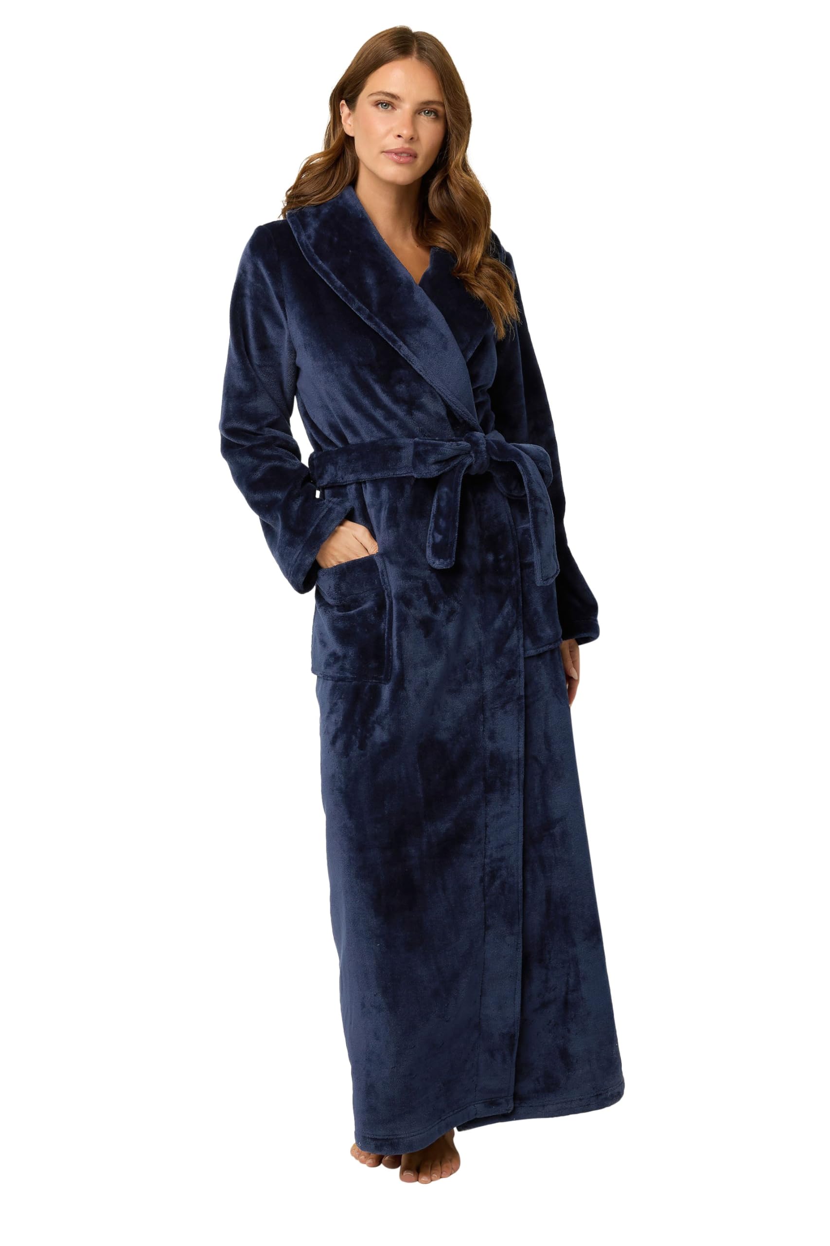M&Co Women's Dark Navy Premium Shawl Dressing Gown In | Size: 10/12