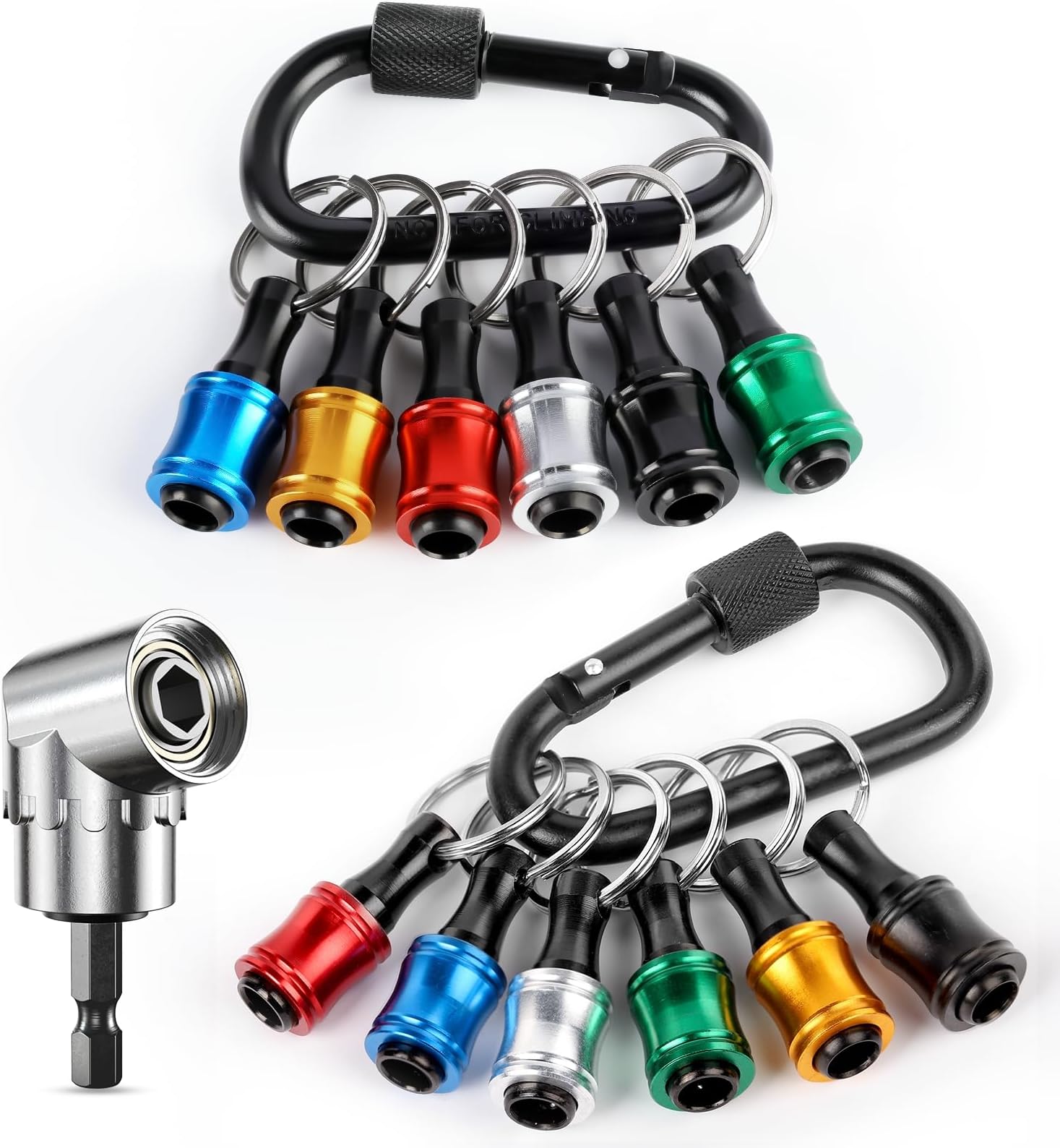 Valkynos 12PCS Bit Holder Key Chain, 1/4 Bit Holders with Right Angle Drill Attachment, Drill Bits Holder for Impact Driver Quick Release, Impact Bit Holder, Cool Gadgets Gifts for Men