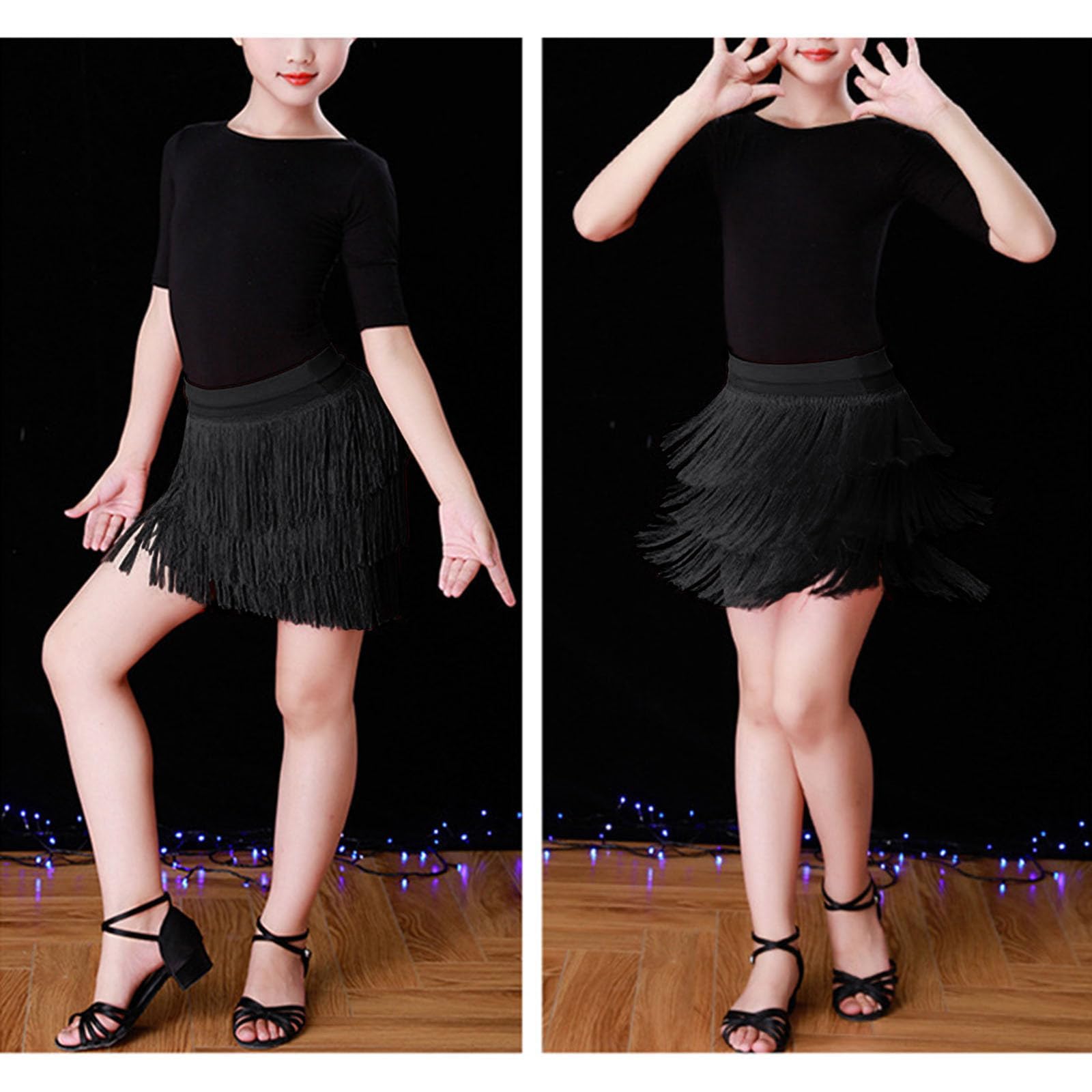 Generico Gonna Bambina da Ballo con Nappe per da Ballo con Frange A Strati Mini Gonne Invernali Latino Americano Vestito Carnevale Dancewear 2026