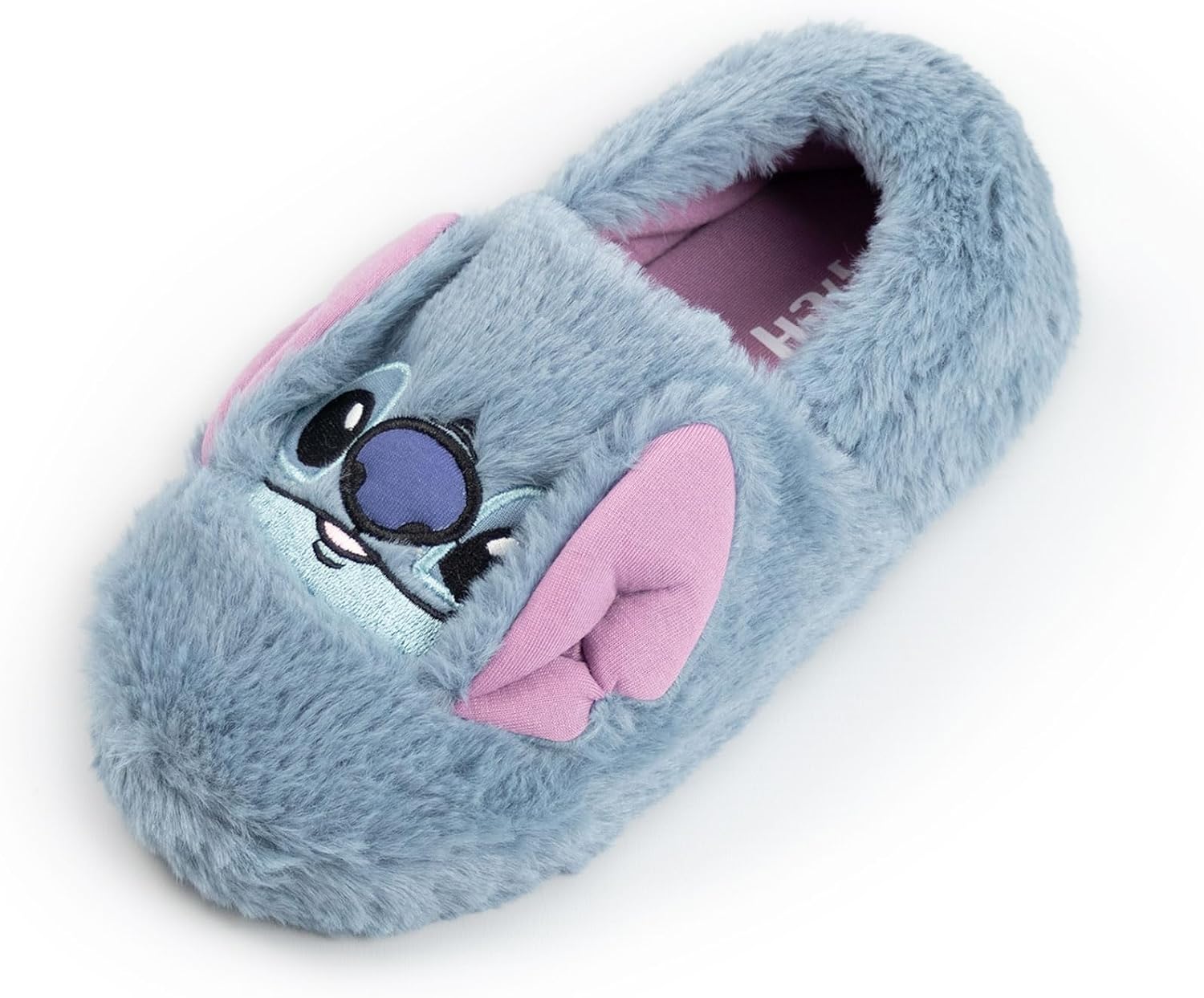 Disney Lilo & Stitch Girls Blue Slip On Loafer Slippers | Fluffy Character Face Indoor Lounging Footwear