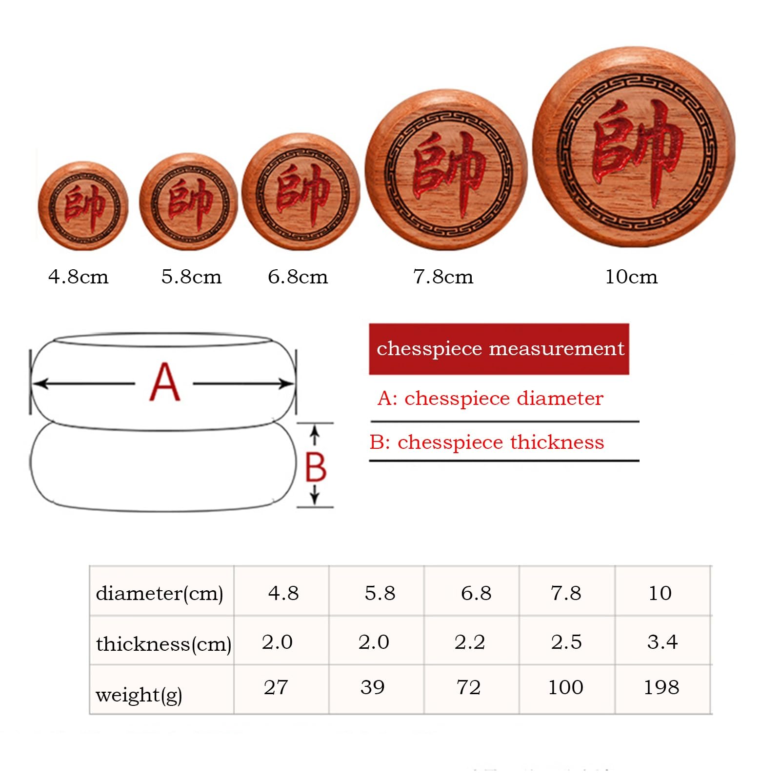 Xiangqi Chino para 2 Jugadores, Juego de ajedrez Tradicional portátil de Viaje con Piezas de Palisandro, Tablero de Cuero y Caja de Regalo (4,8 cm/1,9 Pulgadas)