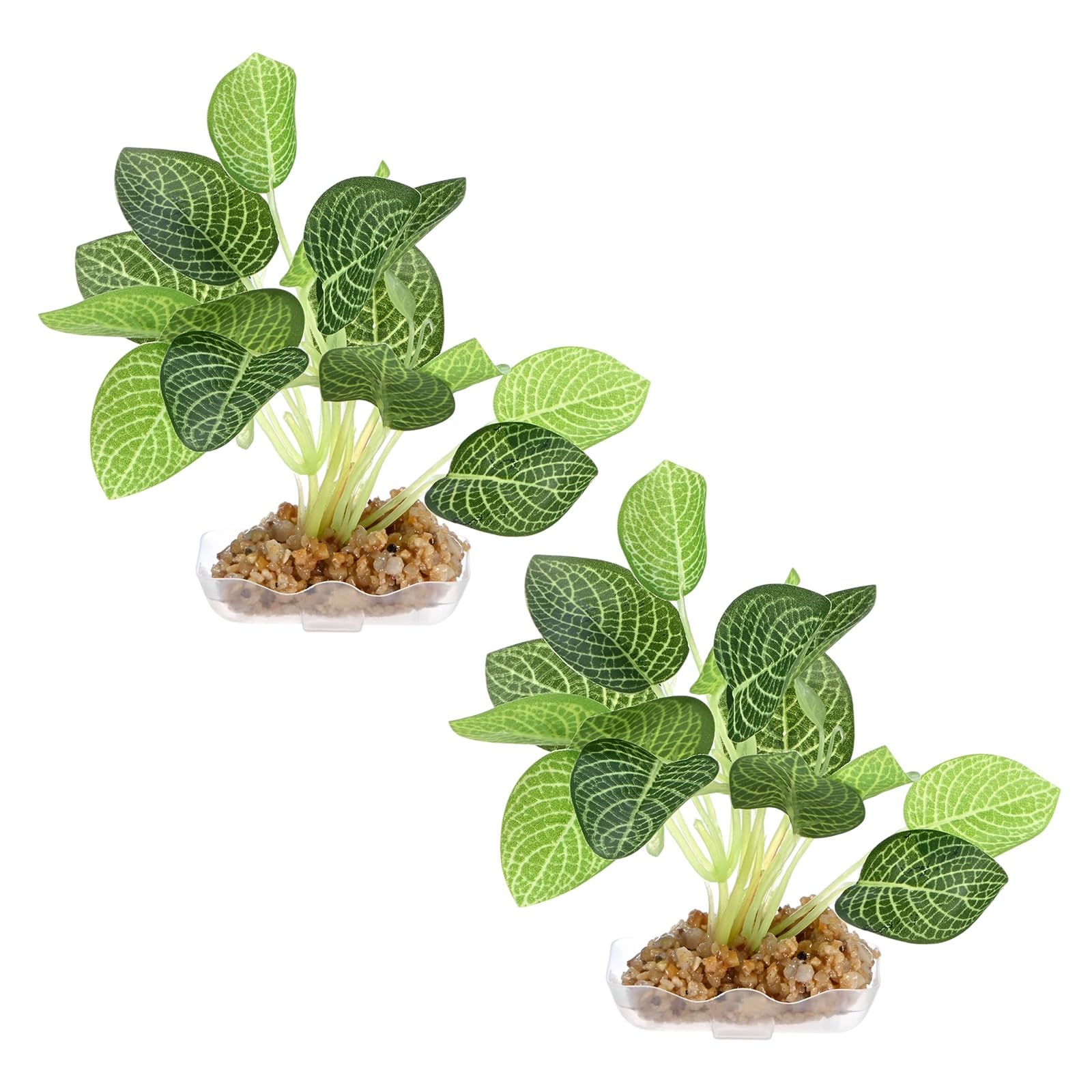 M METERXITY 2-Pack Aquarium Plant, Small Plastic Artificial Plant Water Grass Fish Hide Accessories for Aquarium Decoration/Fish Tank Decoration/Terrarium [Style 2, Green+White]