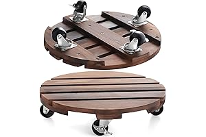 2pack 12" Round Heavy Duty Wooden Plant Dolly with Casters
