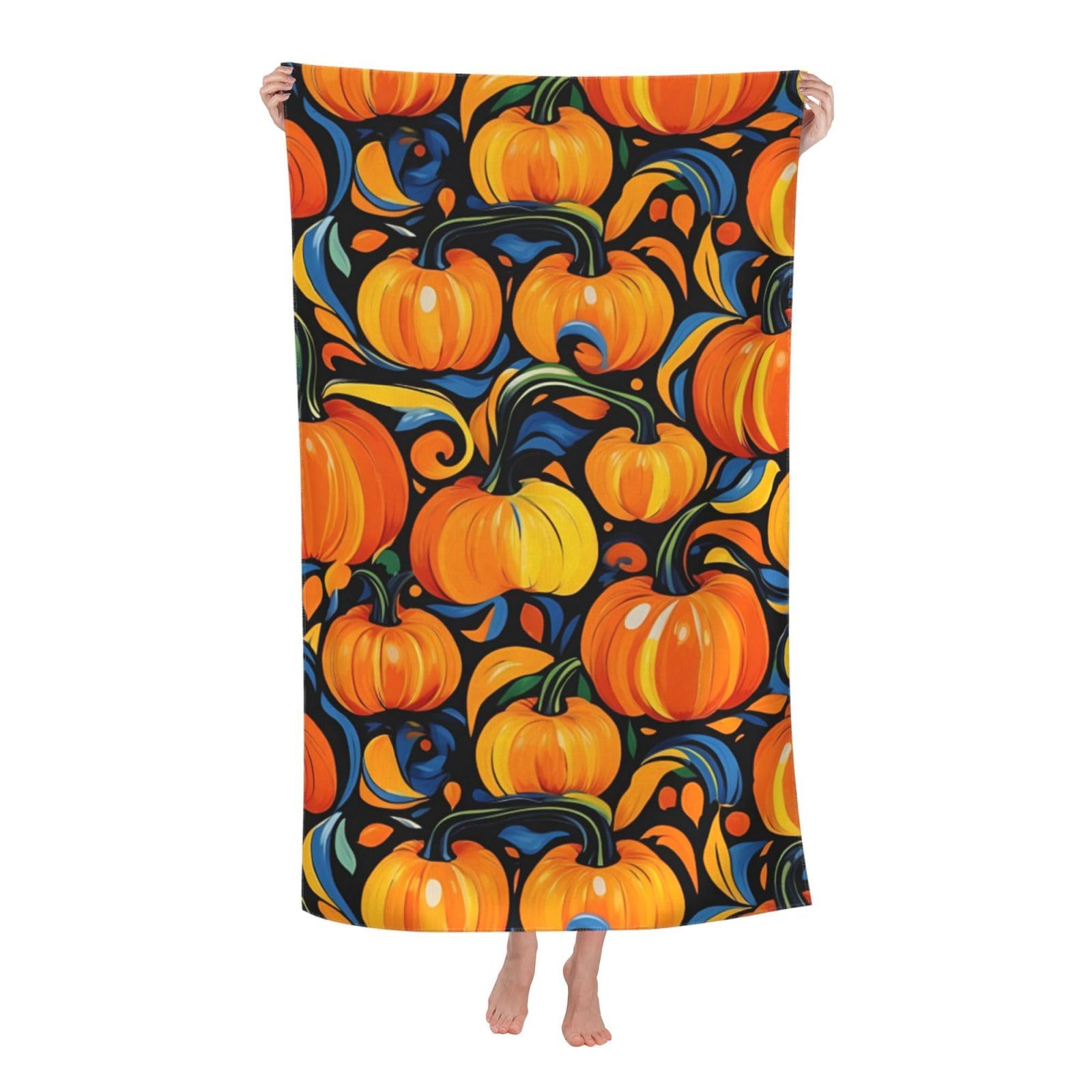 Pojknbv White Fall Pumpkin Print Oversized Adult Beach Towel Quick-Dry Comfortable Lightweight Travel Pool Camping