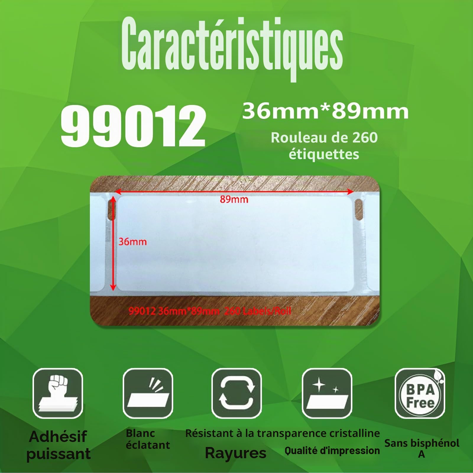 Printing Pleasure 20 x 99012 Étiquettes pour Dymo LabelWriter & Seiko Imprimante d'étiquettes | 36mm x 89mm | 260 Étiquettes par Rouleau