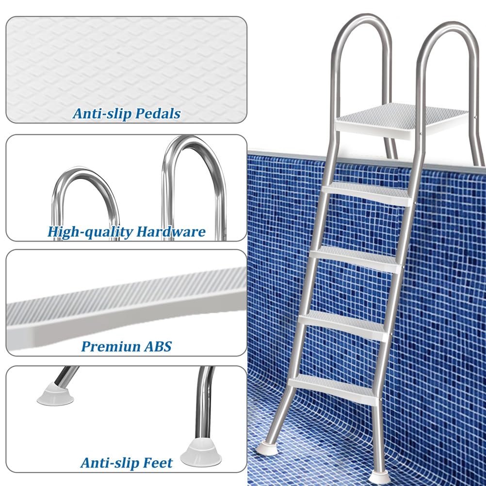 135cm Stabile Doppelseitige Oberirdische Poolleiter Edelstahl, Oberirdische Pool Leiter, Oberirdische Pooltreppe für Aufstellpool, Poolleiter 132 cm Poolhöhe 250 kg Tragkraft