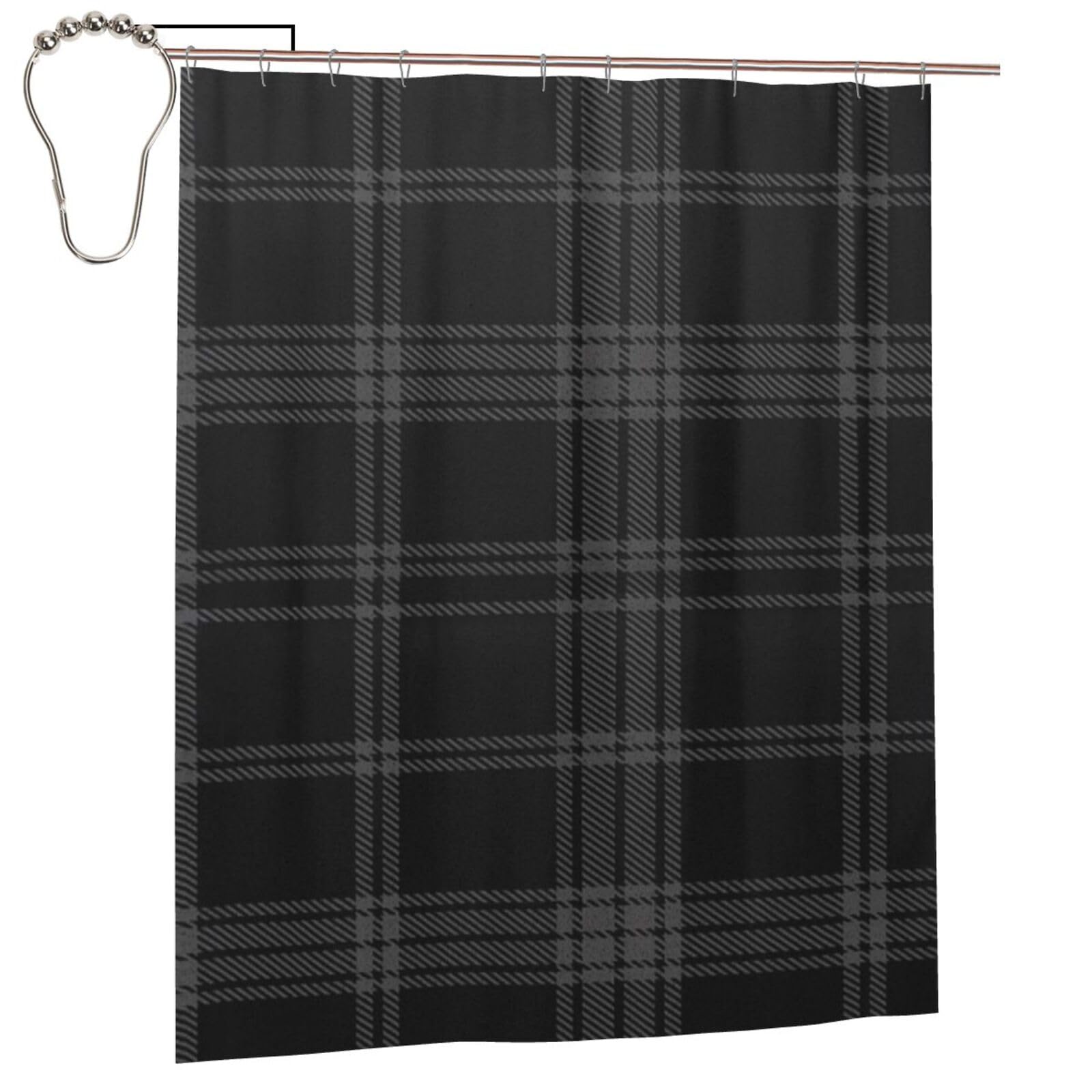 Egomed As Picture Shower Curtain 60X72 Inch,Bathroom Decor Waterproof Fabric Shower Curtains With Hooks,Black Grey Tartan Plaid Scottish