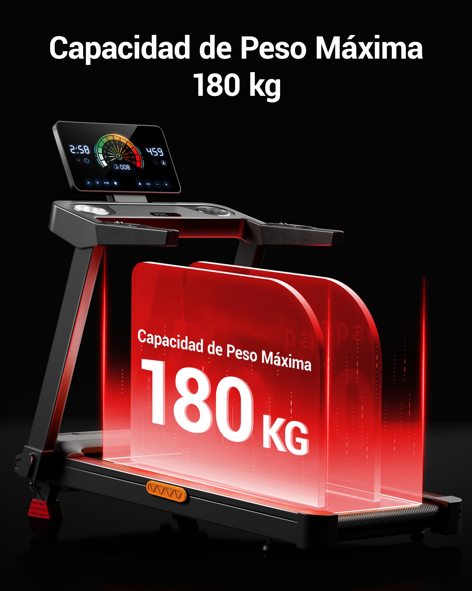 CURSOR Cinta de Correr Plegable con Inclinación 16%, 14 KM/H, 180kg | Cinta de Andar con Frecuencia Cardíaca, 3.5HP Caminadora Electrica para Casa, LED, 180kg, Fácil Transporte