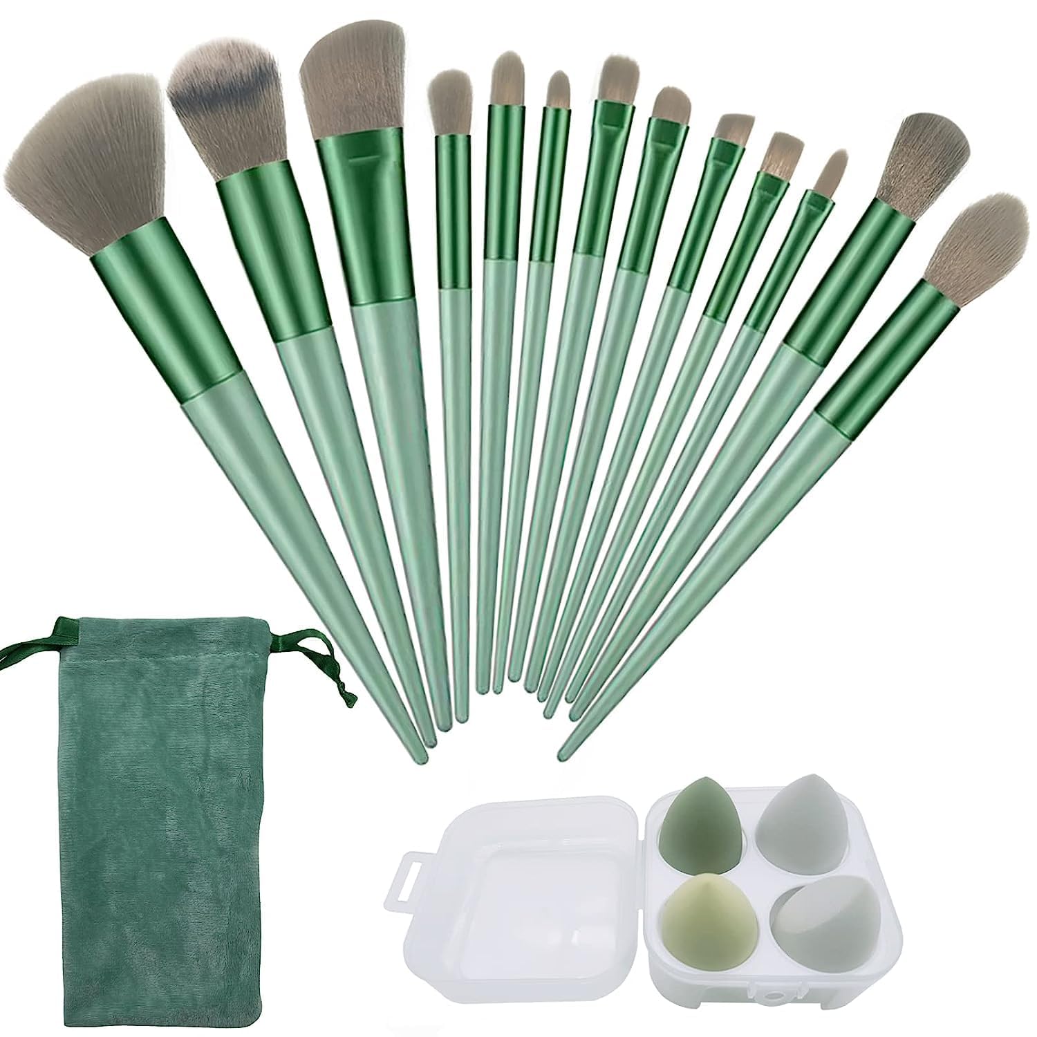 MKSL® 13 pcs Makeup Brushes Set with Beauty Blender, Eyeshadow Brush Set with Cloth Bag and 4 pcs Boxed Makeup Sponges for Foundation