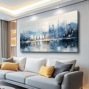 Canvas Wall Art for Living Room Wall Decor for Bedroom Office Wall Decorations Abstract Watercolour Painting The Blue Lake Pictures Artwork Room Aesthetic Home Decor Ready to Hang