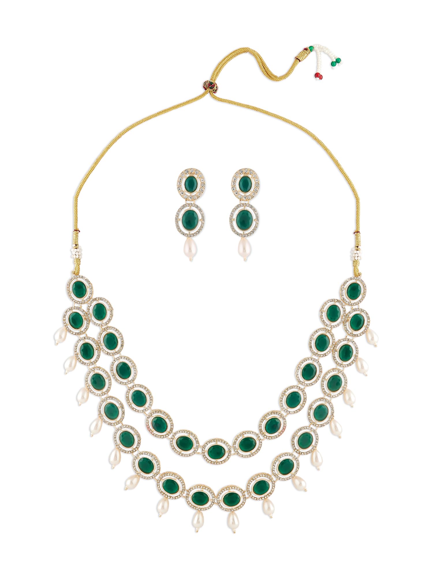 ZAVERI PEARLS Green Double Layered Austrian Diamonds Artificial Stones & Beads Bridal Necklace & Earring Set For Women-ZPFK16922 (B0CN1B81ZD) Amazon Price History, Amazon Price Tracker
