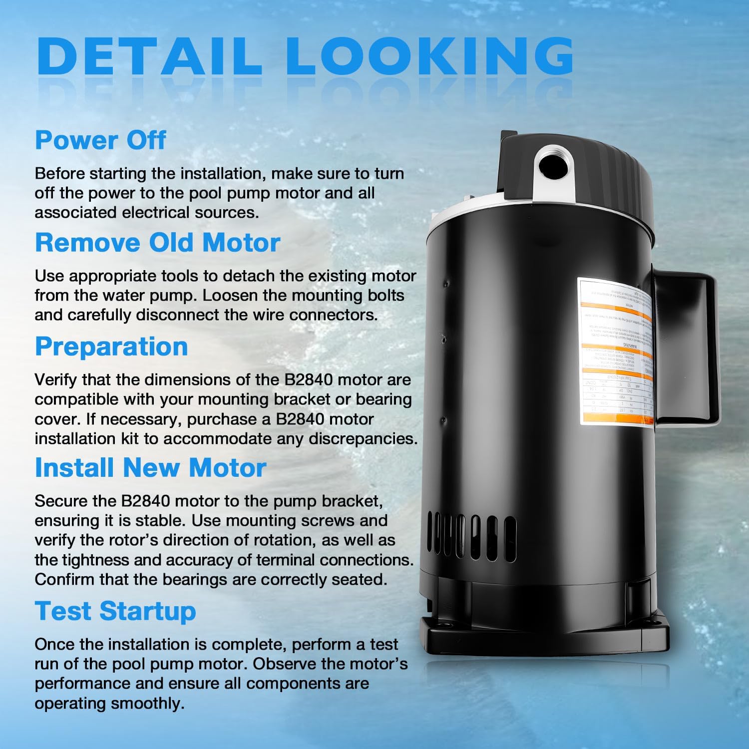 B2840 2.5HP Pool Pump Motor 56Y Frame 3450RPM -Compatible with A.O. Smith, Pentair Sta-Rite, Century, Hayward Swimming Pool Pump Motors