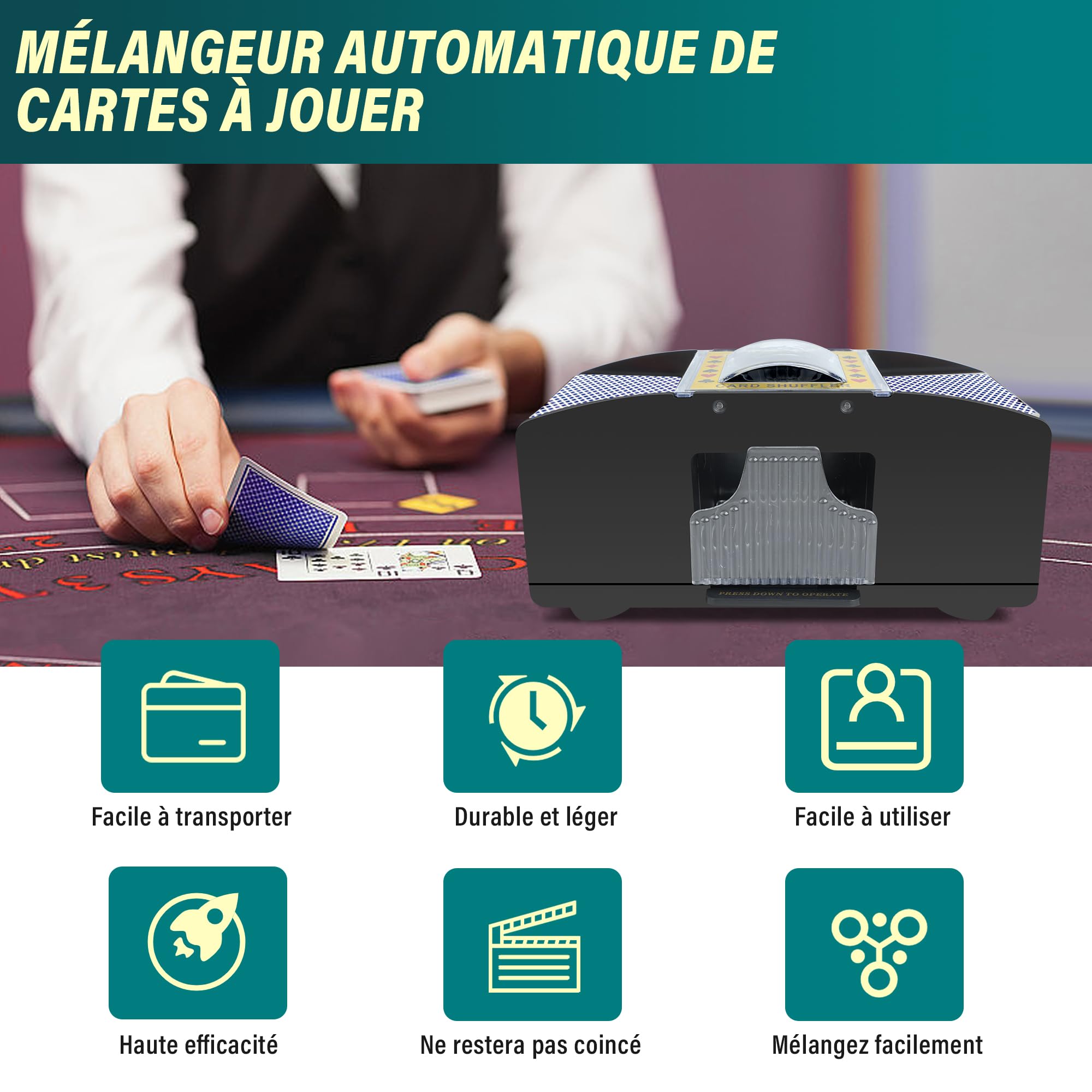 Mélangeur De Cartes Automatique électrique - Pour 1 à 8 Joueurs, Rotation 360°, Batterie Lithium, Compatible Poker, UNO, Blackjack