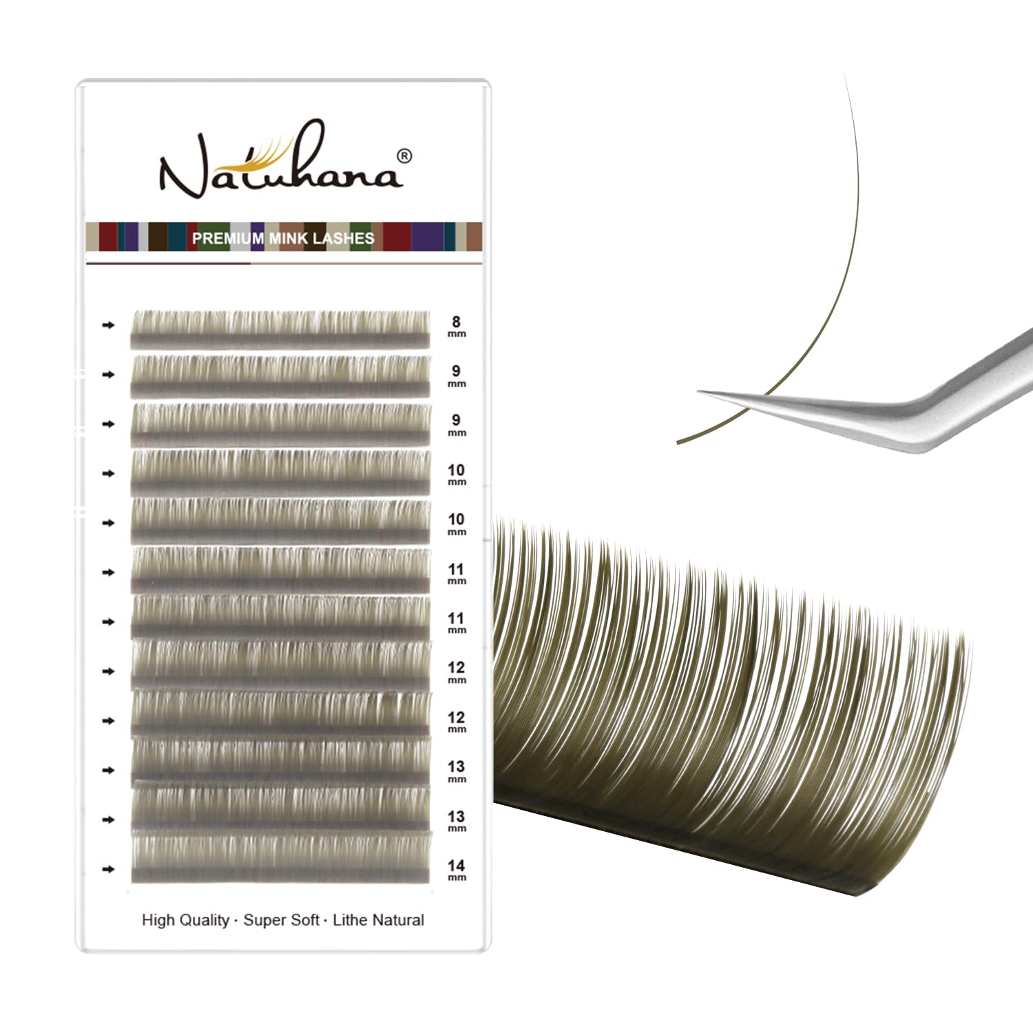 Natuhana Farbige Wimpern Extensions 0.07 C Curl 8-14mm Volumen Individuelle Klassische Wimpernverlängerung Natürlich Lash Extension,Professionelles Zubehör für Lash Techs(Olivgrün, 0.07C, 8-14Mix)