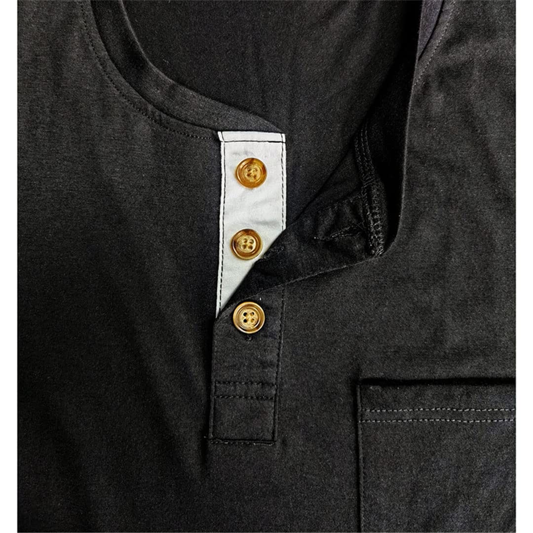 Camisetas de verano para hombre, manga corta, estilo Henley, casual, con un solo botonadura, bolsillo, azul vaquero, XL