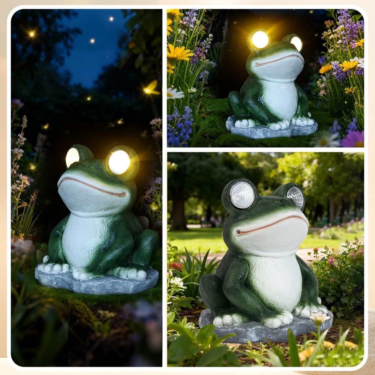 Frog Garden Statue Solar Outdoor Decor Yard Decorations Frog Figurines with LED Light for Outside Ornament Gardening Gifts for Women, Mom