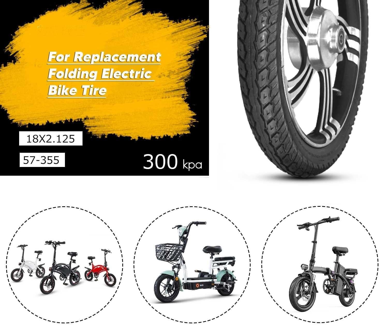 18x2.125 Opona i Dętka do Roweru Elektrycznego, 18 2.125 Opona Antywyciekowa z Gumi, Dętka z Pochyloną Zaworą, 57-355, do Składanego Hulajnogi
