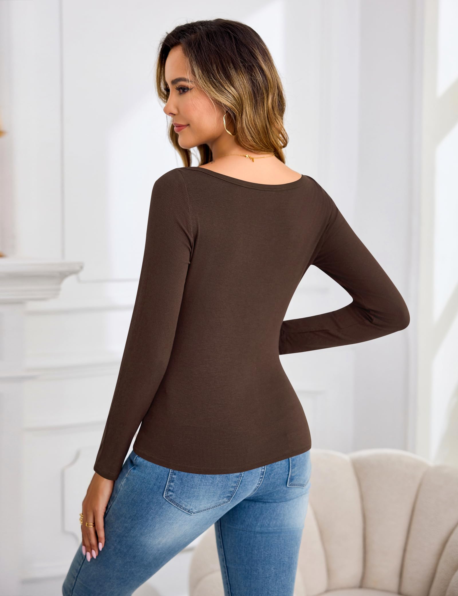 Aottori Maglie Donna Maniche Lunghe Scollo a Barca Cotone Maglietta Elasticizzata Coste Elegante T Shirt Firmate Slim Fit Top Basic Sexy Tshirt Aderente Casual