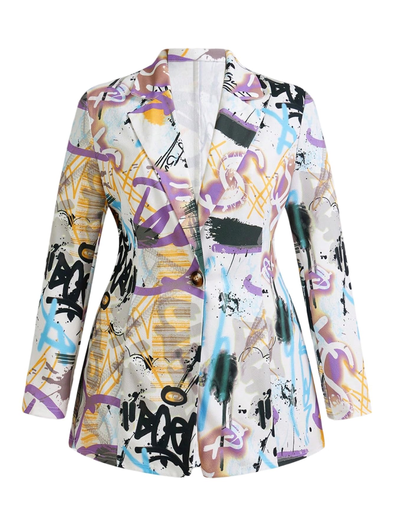 wdirara Women's Plus Size Lapel Collar Open Front Graffiti Graphic Button Blazer Jacket-picture-32