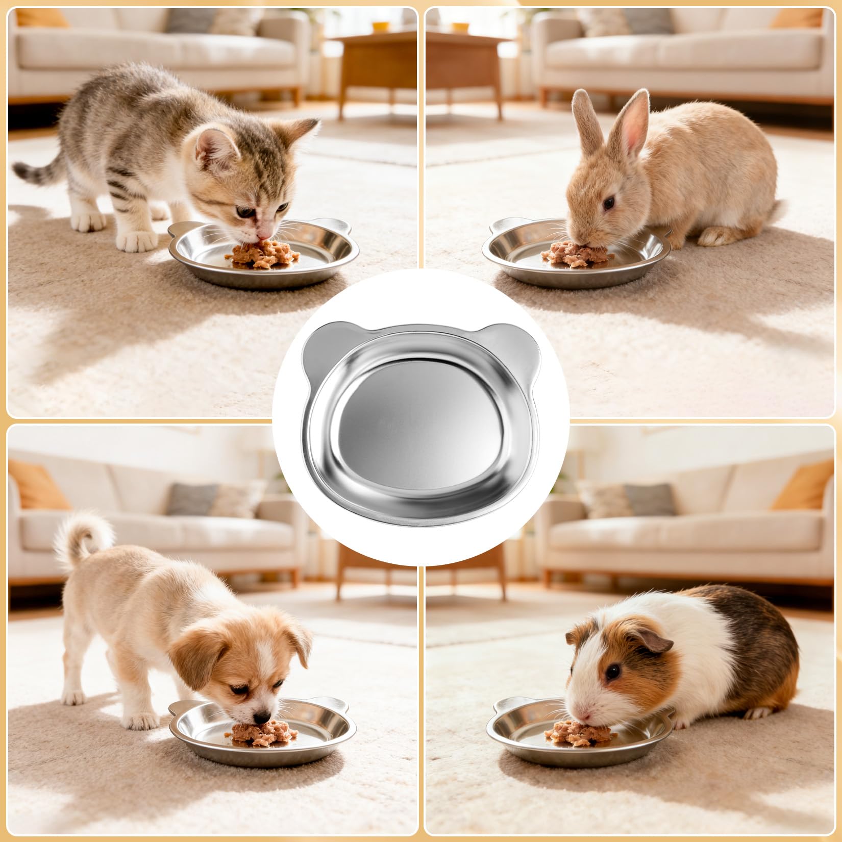 2 Pz Ciotole per Gatti in Acciaio Inox, Ciotole Piatte per Gatti, Ciotola per Bere Antiscivolo, Ciotola per Cibo per Gattis, cibo umido e secco per gattis