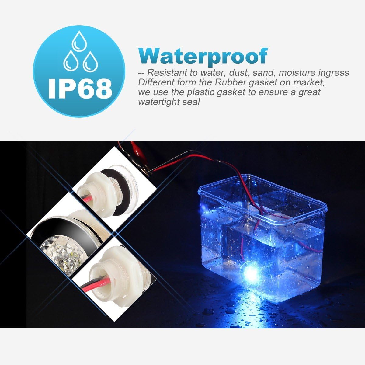 Partsam 4Pcs 1-1/4" Livewell Blue Outdoor Path Garden Yard Stair LED Deck Step Lights Clear Lens, Mini Round Led Boat Lights 12V Interior Exterior Under Water IP68 : Sports & Outdoors