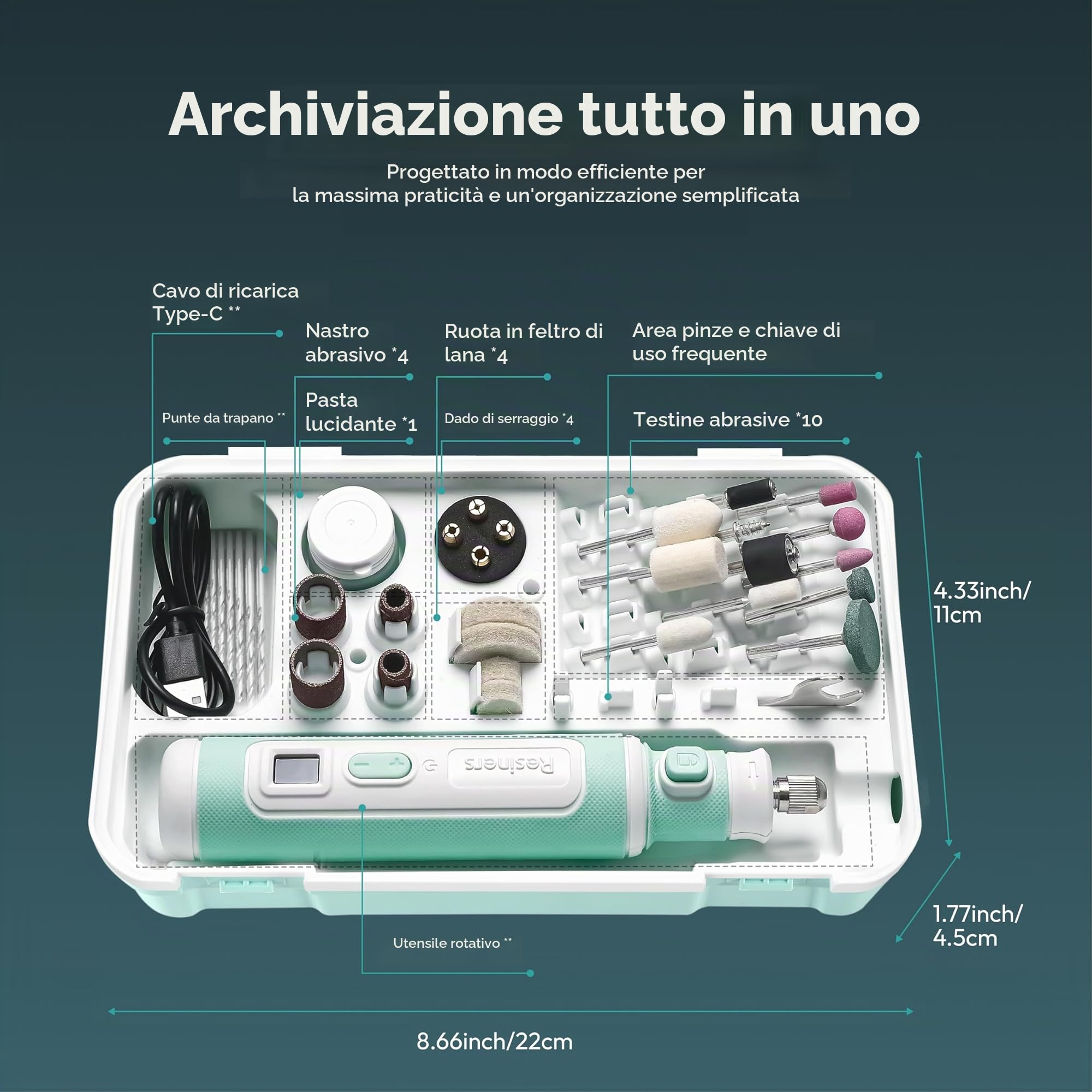 Resiners Kit di attrezzi rotativi senza fili,kit di perforazione e lucidatura in resina,regolabile a 5 velocità,kit elettrico da 54 pezzi per la creazione di gioielli per forare,lucidare,carteggiare