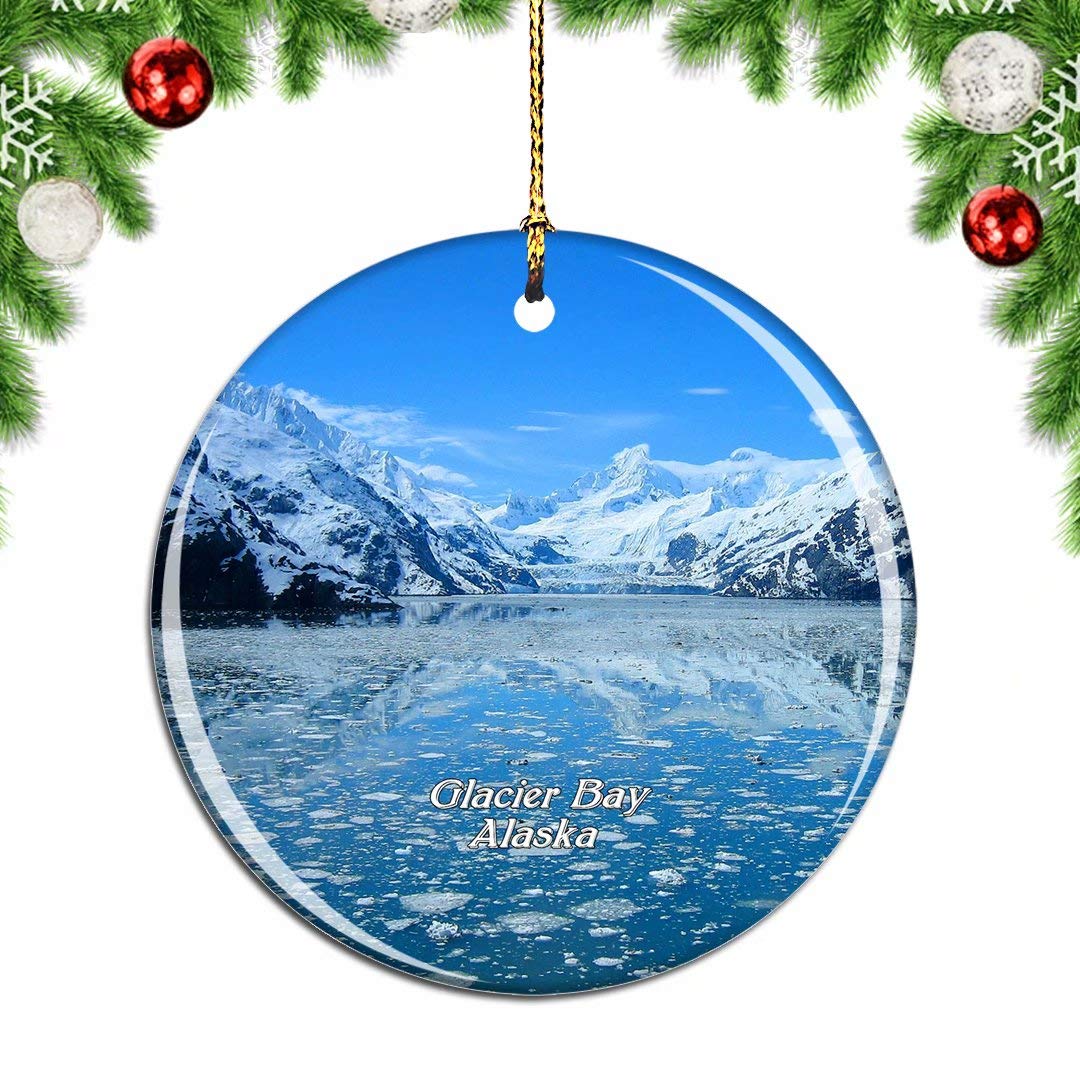 WeekinoGlacier Bay National Park Alaska USA Christmas Xmas Tree Ornament Decoration Hanging Pendant Decor City Travel Souvenir Collection Double Sided Porcelain 2.85 Inch