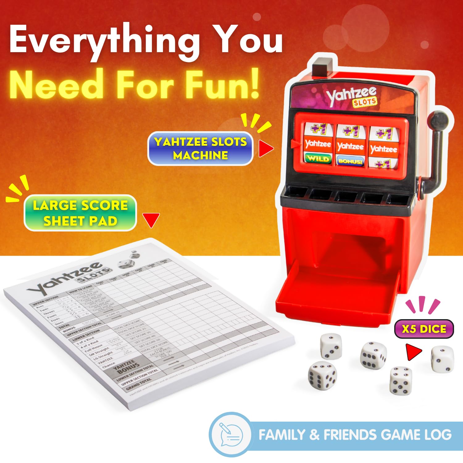 JOY FOR ALL Yahtzee Spielautomaten – Seniorenfreundliche Würfel- und Spielautomaten-Kombination – leicht lesbares Punkteblatt – kognitive Aktivität für ältere Erwachsene und Familien