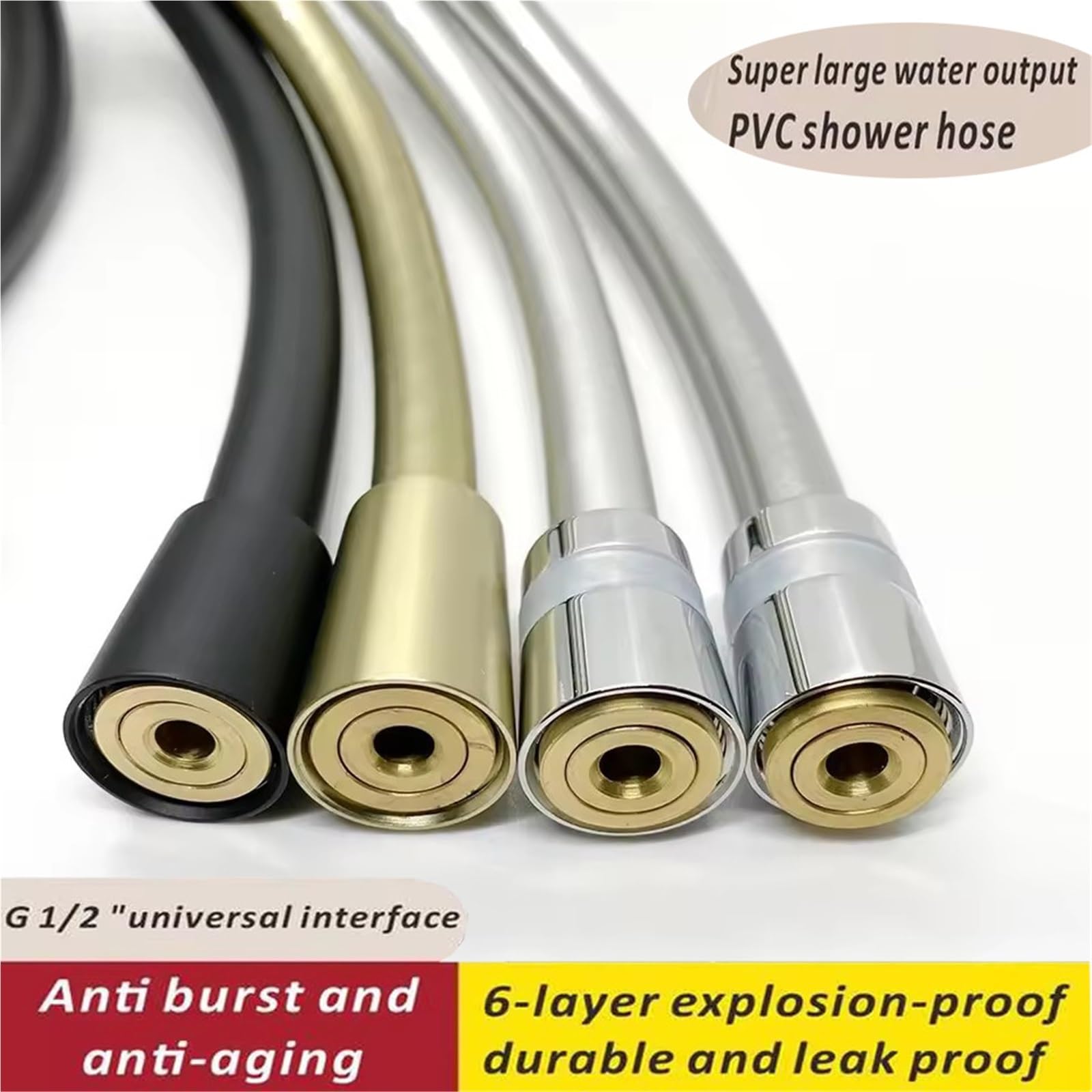 Tubo pvc Manguera de ducha alta presión PVC 1,5/2/3/4M, tubo Flexible dorado for cabezal baño, manguera antibobinado(Black PVC,400cm)