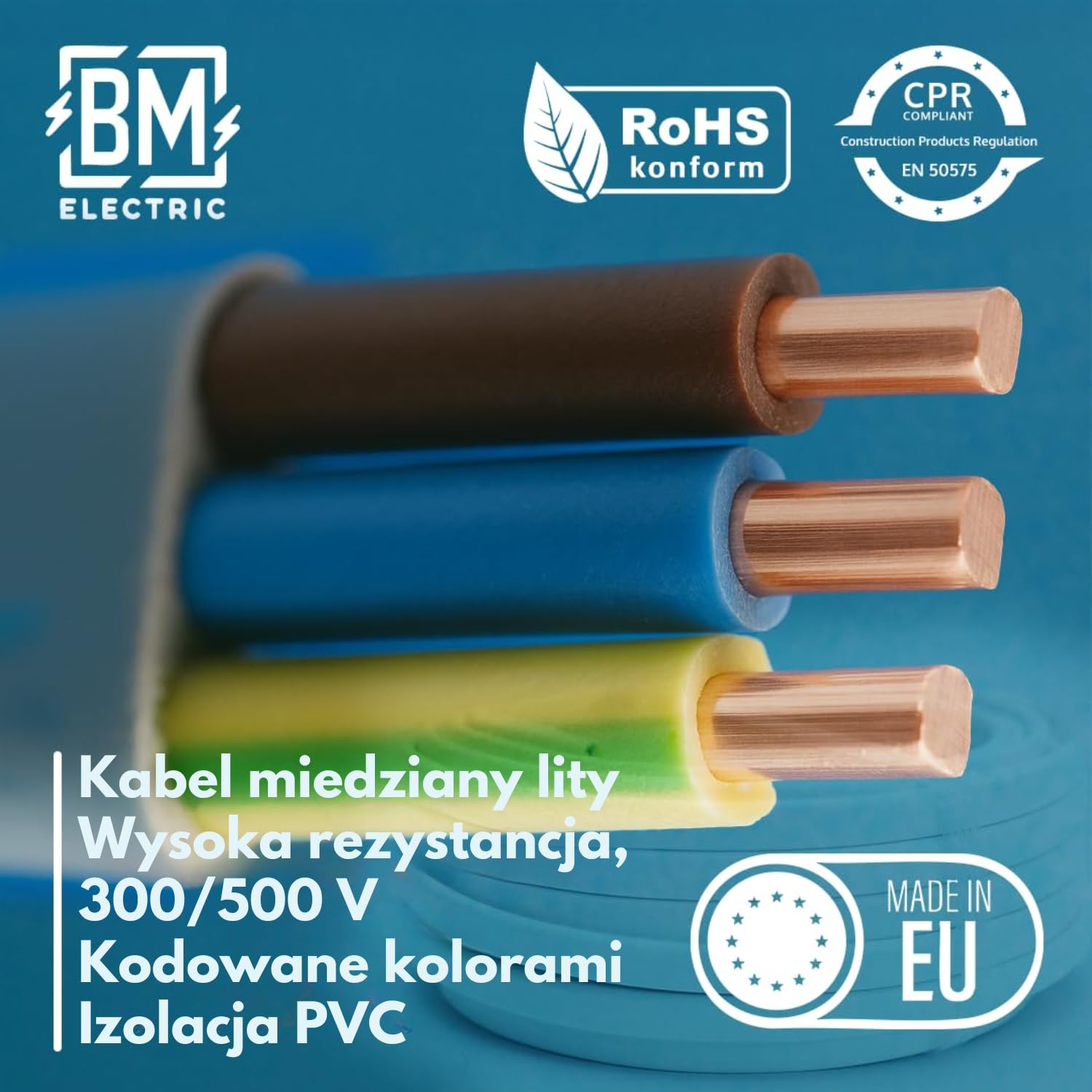 NYM kabel 3 x 1,5 mm² YDYp – kabel zasilający 3-biegunowy, płaski kabel 100 m, 10 x 5 mm, przepust okienny, kabel do wilgotnych pomieszczeń, masywny przewód miedziany, 300/500 V