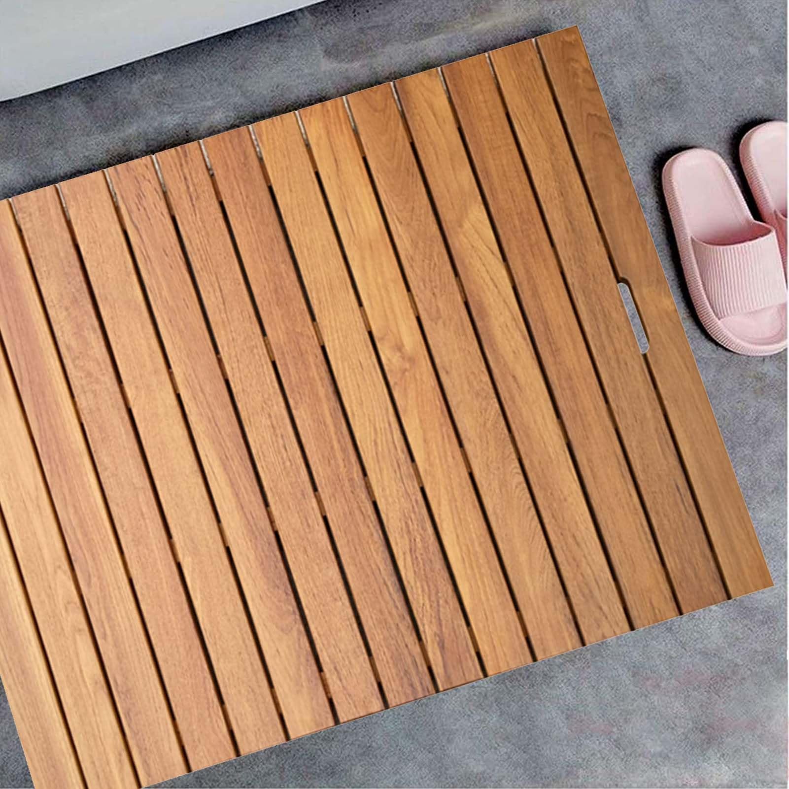 DECAKE Anti-Slip Shower Mat for Bathroom - 50x70cm 80x60cm 90x40cm, Rectangular Floor Wooden Duck Board with Drain Holes, Luxury Spa Inside or Tub(40x70cm/16x28in)