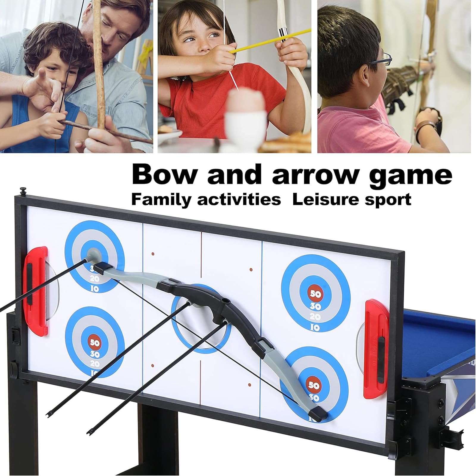 Multifunktionstischspiel Spieletisch 5 in 1 Tischspiel inklusive Billardtisch Basketball Tischtennis Hockey Pfeil und Boge 92cm*46cm*73cm