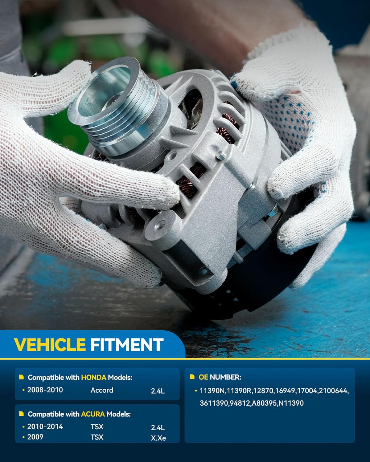 PHILTOP Alternator for Honda,Acura 2012-2014 TSX 2.4L, 2009-2010 TSX 2.4L, 2008-2012 Accord 2.4L, 11390, 11390N Auto Part Alternator