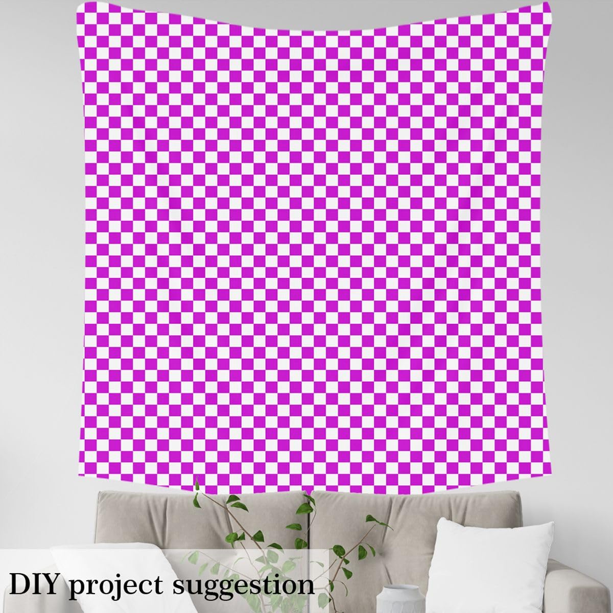 Manfei The Yard Tissu à carreaux violets pour tapisserie d'ameublement et projets de bricolage à la maison, tissu moderne en treillis carré intérieur/extérieur, 9,1 m